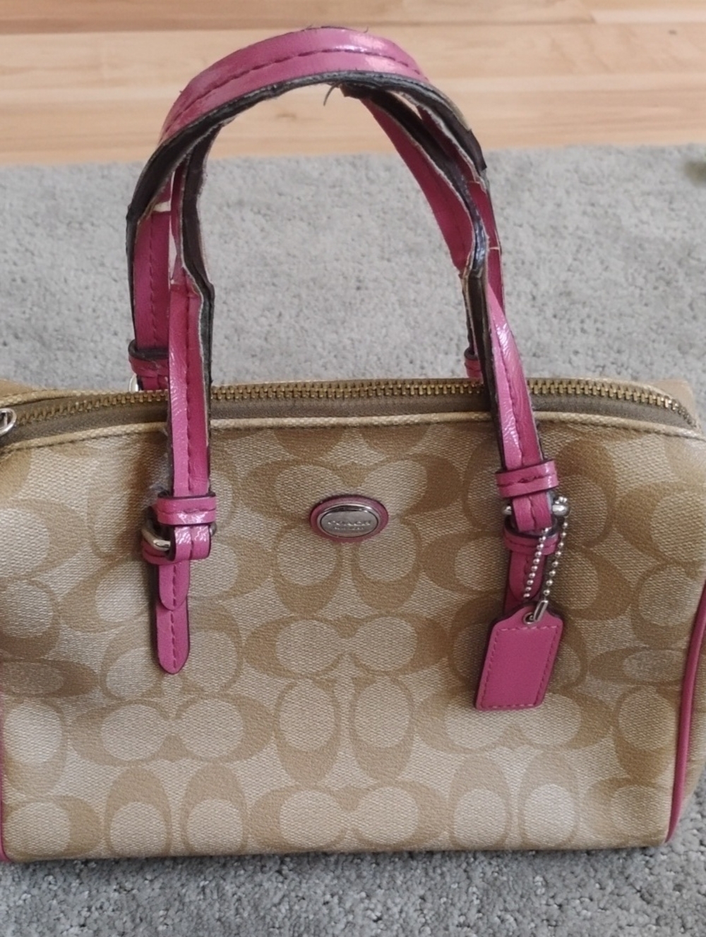Coach Peyton Signature Bennett Mini Satchel Pink And Tan Purse
